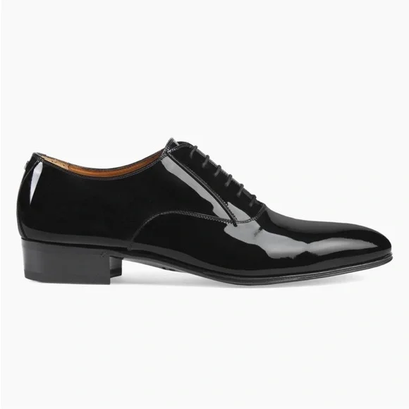 Gucci Men Black Patent Leather Lace-up (US 8) Gucci Patent Leather Lace-up Shoes | italist main image 2